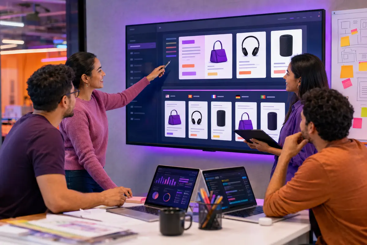 Equipo adaptando una plataforma digital para otros idiomas