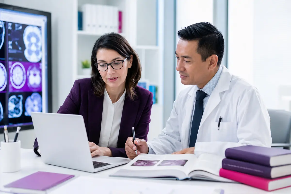 Especialista lingüística trabajando con documentación médica
